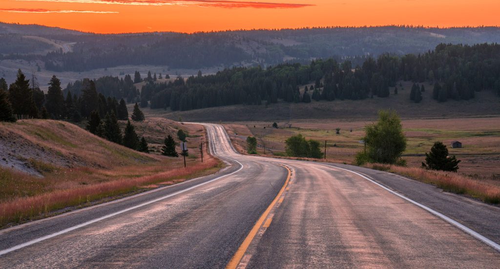 New Mexico, Rio Arriba County, Tusas Mountains (southern extension of the San Juan Mountains), US Highway 64 at sunrise