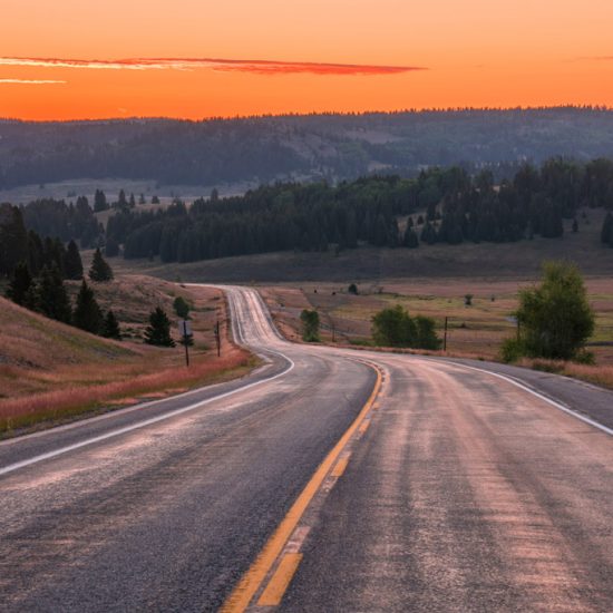 New Mexico, Rio Arriba County, Tusas Mountains (southern extension of the San Juan Mountains), US Highway 64 at sunrise